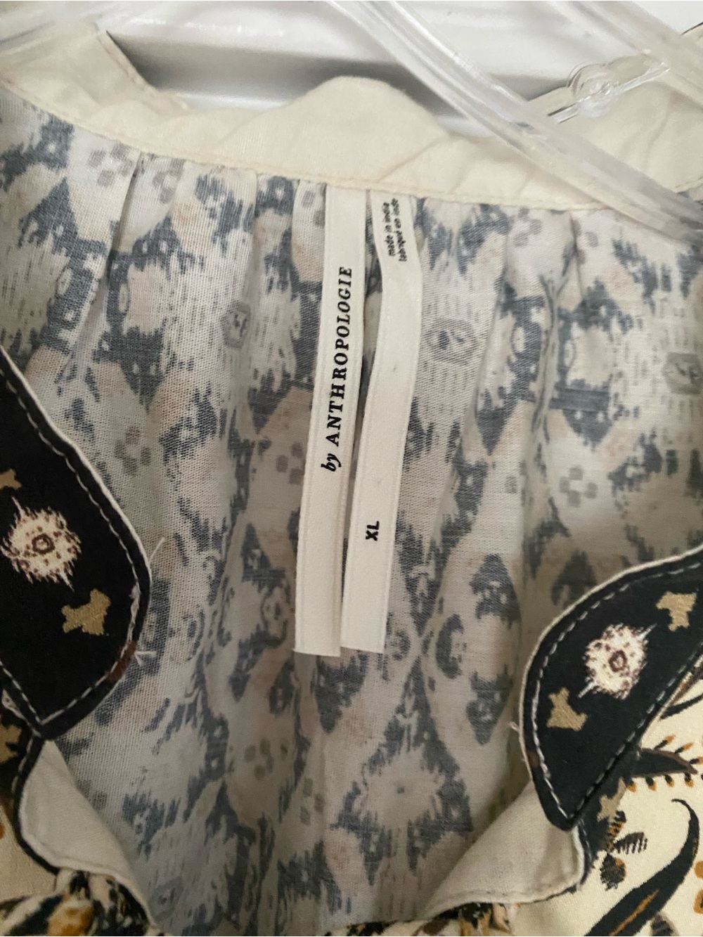 Anthropologie Cream & Black Floral Border Peasant Blouse - Picture 5 of 7